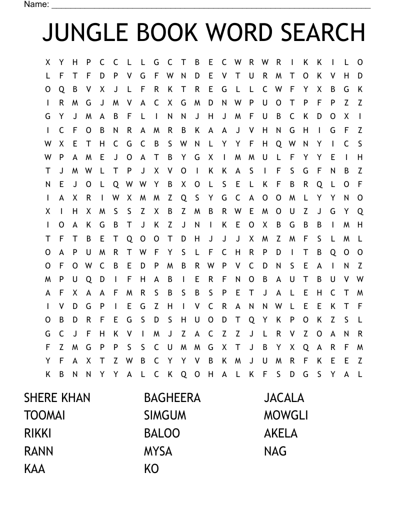 JUNGLE BOOK WORD SEARCH WordMint JUNGLE BOOK WORD SEARCH WordMint