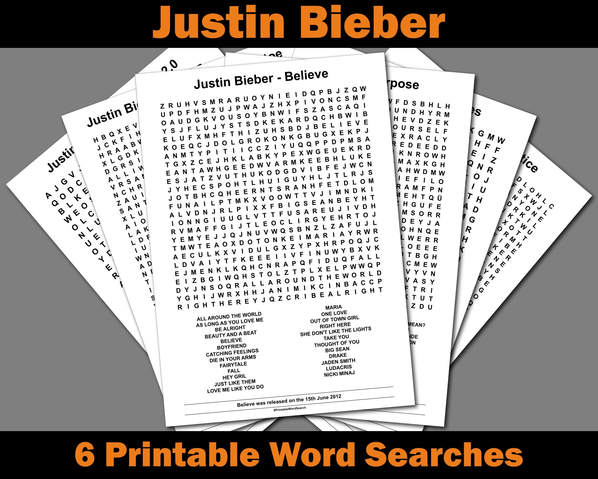Justin Bieber Album Word Searches Etsy