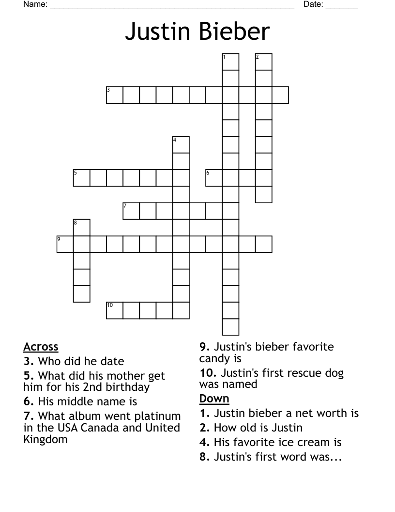 Justin Bieber Crossword WordMint