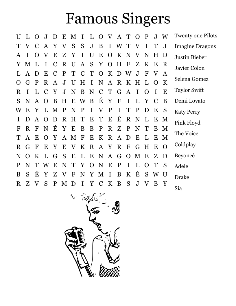 Justin Bieber Word Search WordMint