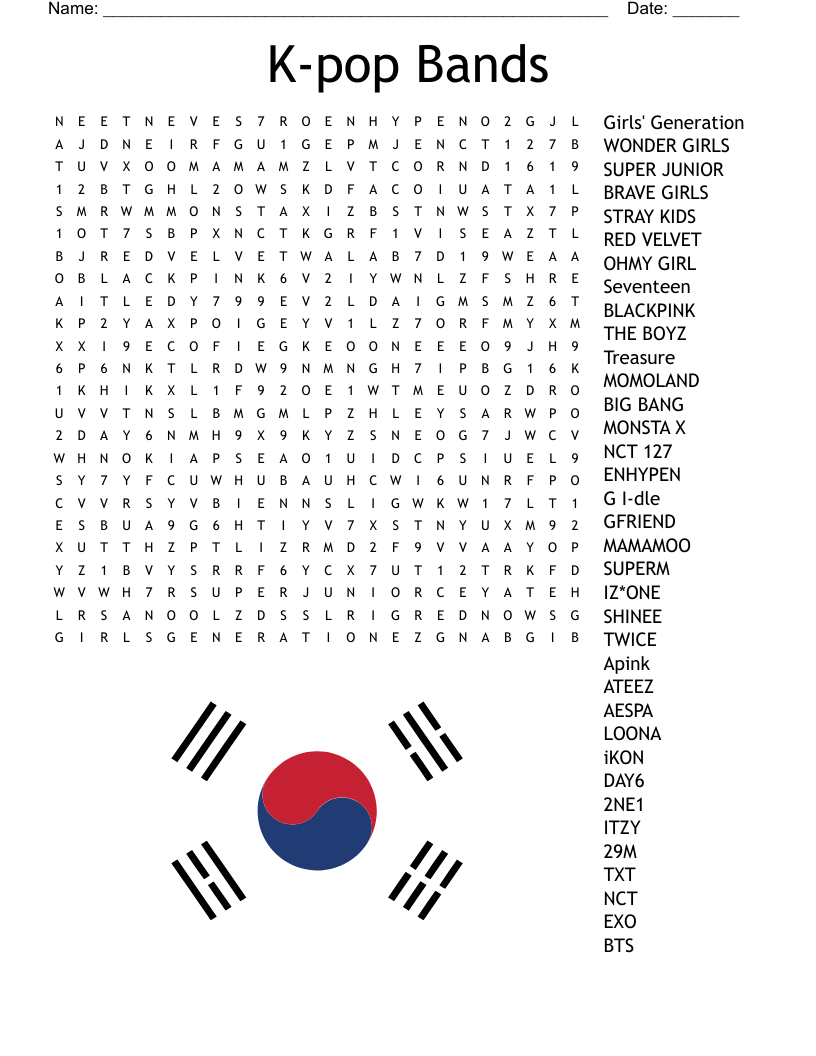 K pop Bands Word Search WordMint