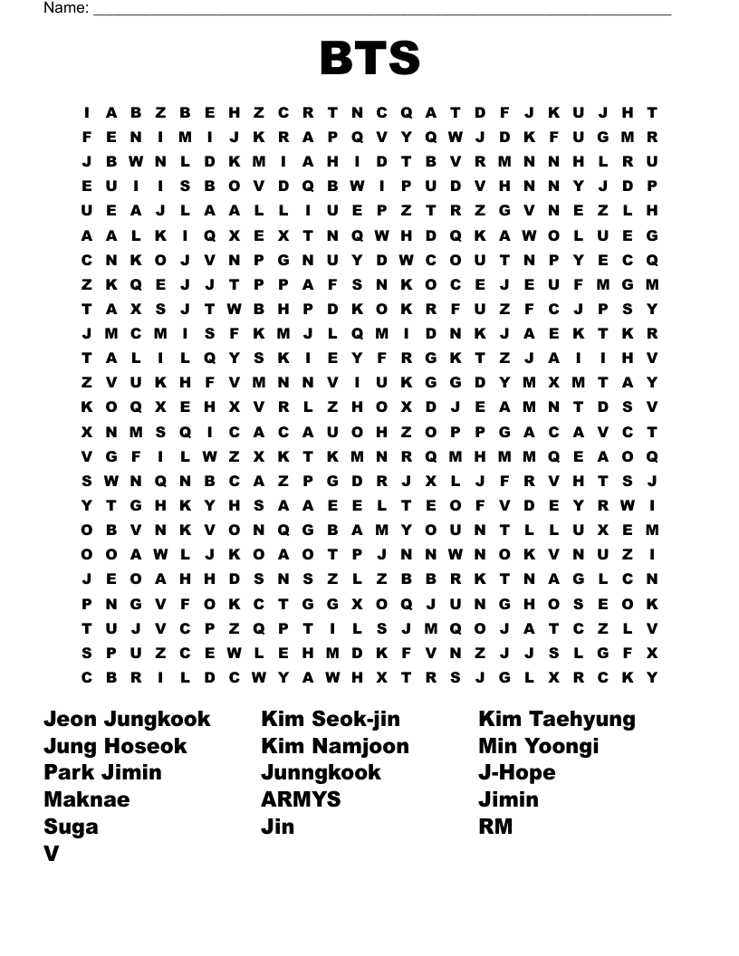 Kpop Word Search Printable