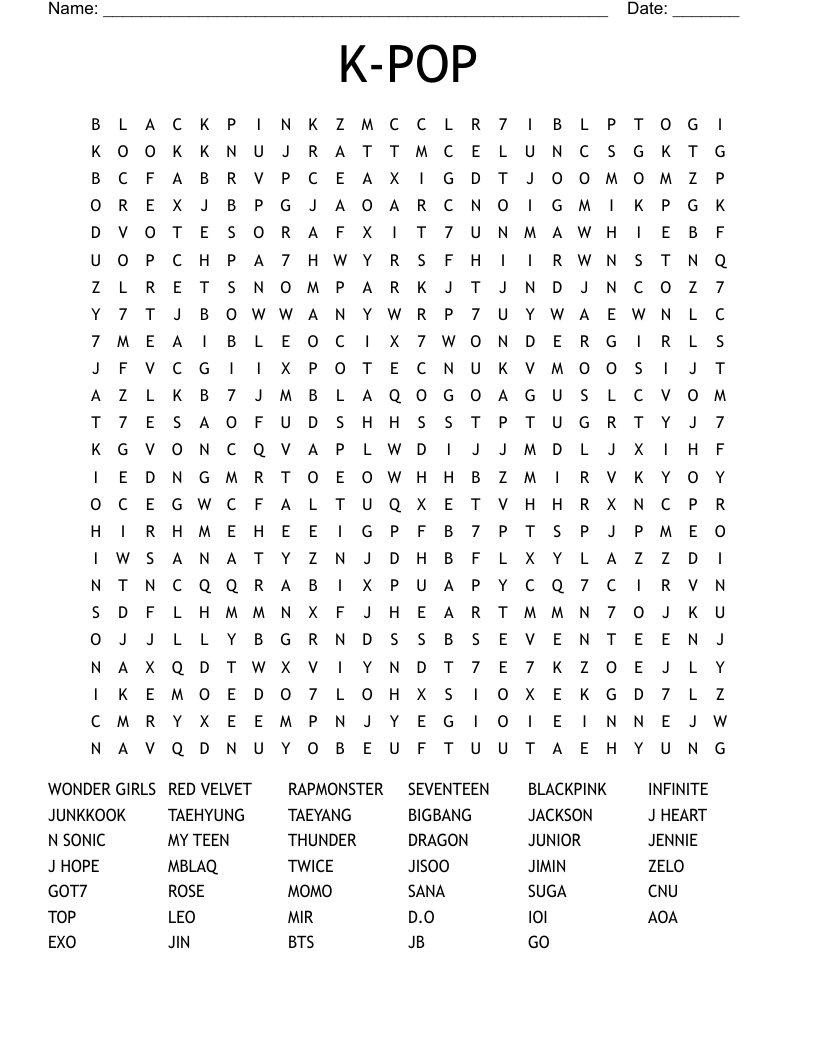 K POP Word Search WordMint