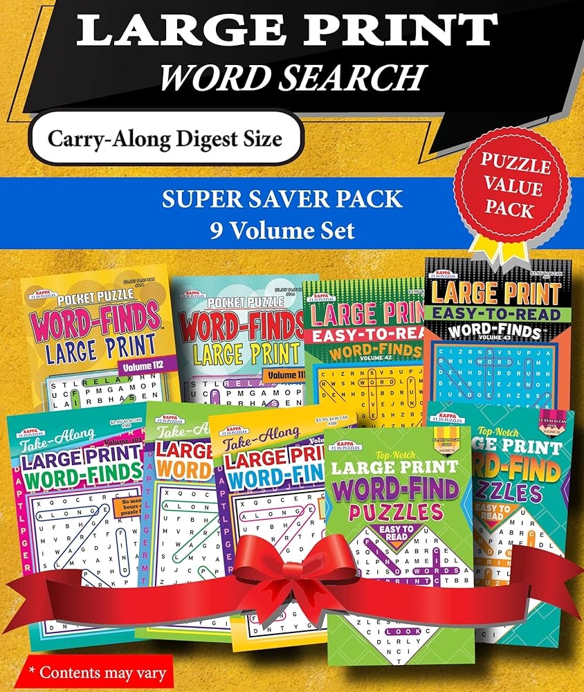 KAPPA Super Saver LARGE PRINT Word Search Puzzle Pack Set Of 9 Carry Along Digest Size Books