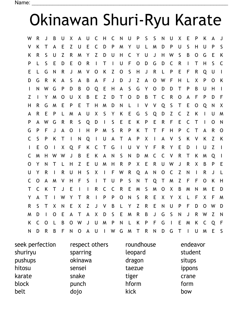 Karate Word Search WordMint