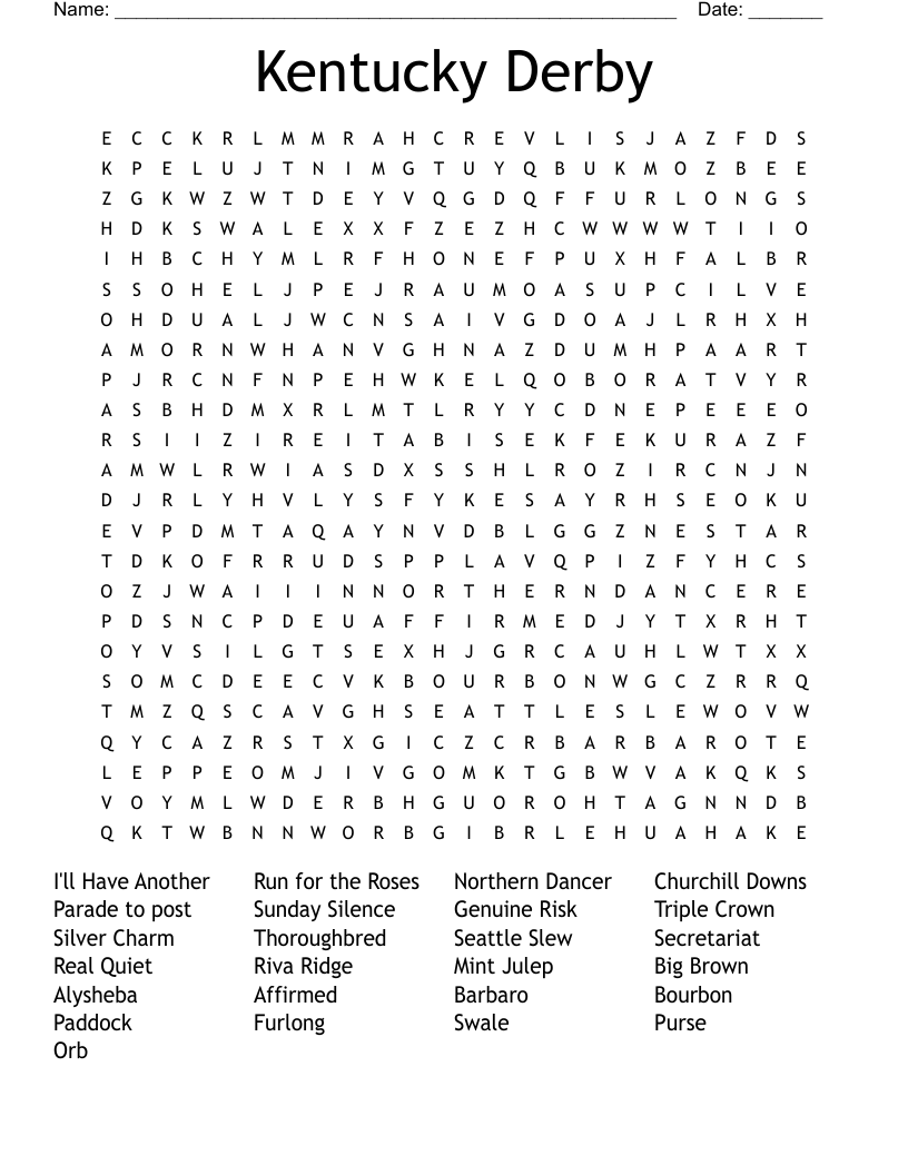 Kentucky Derby Word Search WordMint