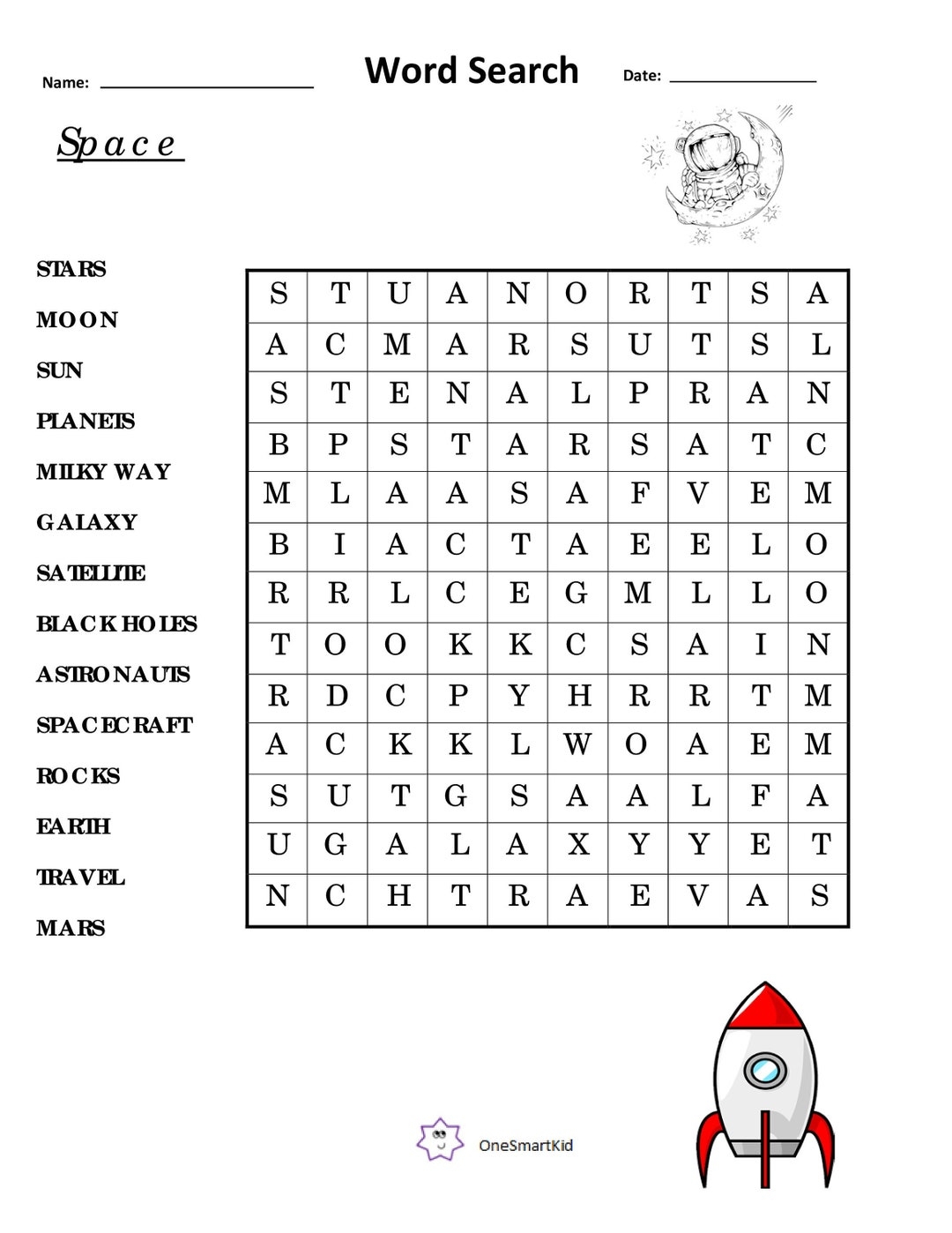 Kids Word Search Space Themed Puzzle Downloadable Digital Sheet Etsy Australia