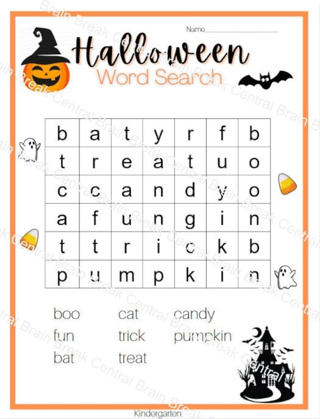 Kindergarten Halloween Word Search With Answer Key Etsy
