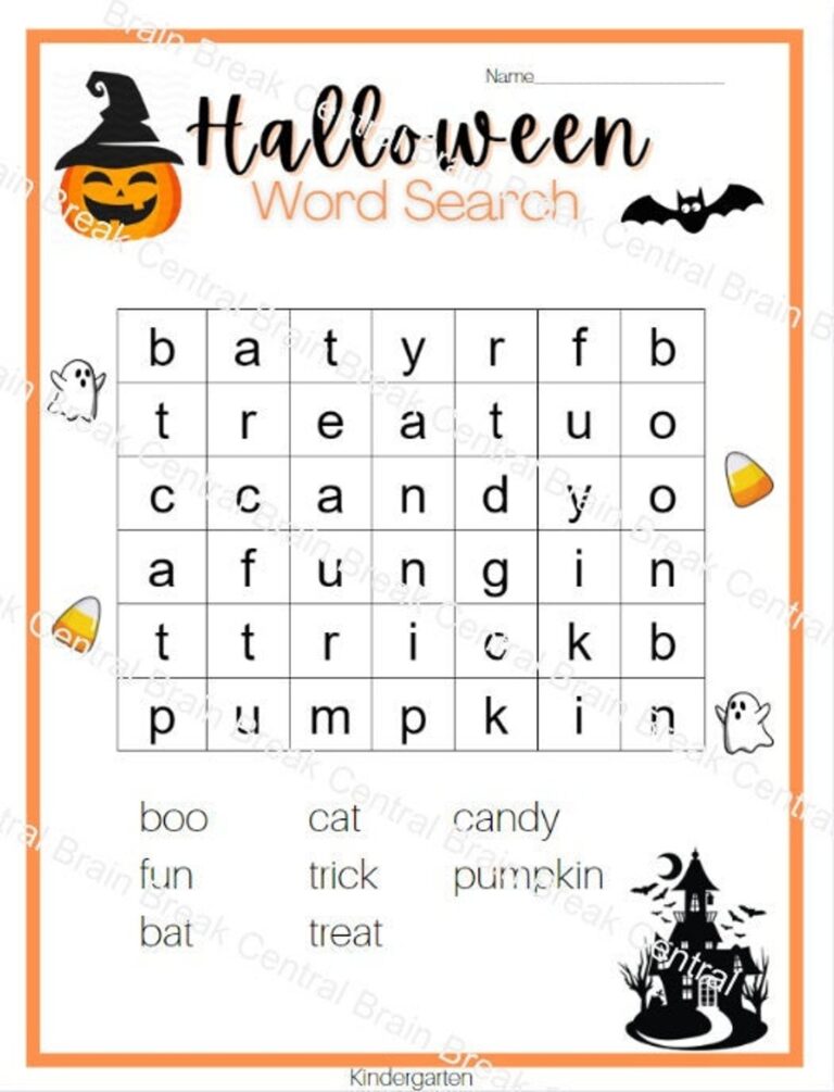 Kindergarten Halloween Word Search With Answer Key Etsy