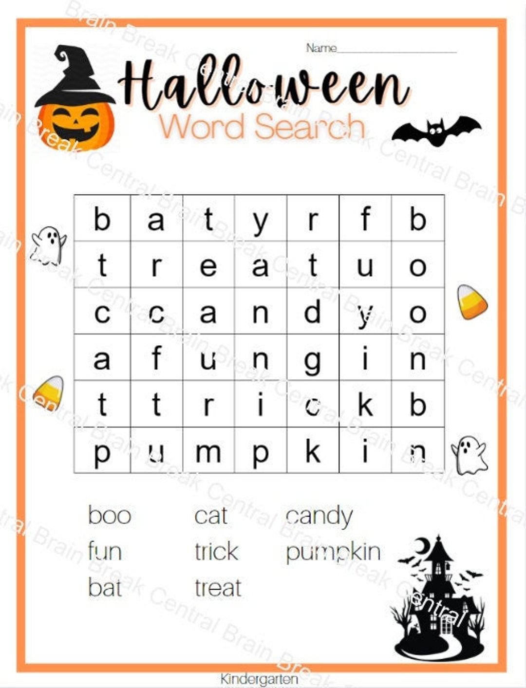 Kindergarten Halloween Word Search With Answer Key Etsy