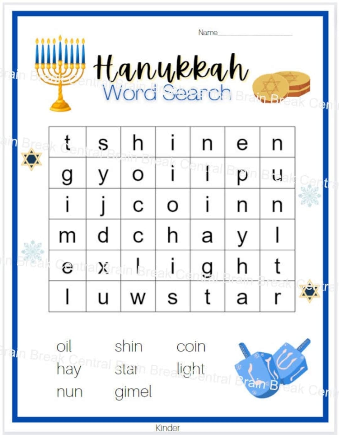 Hanukkah Printables Word Search