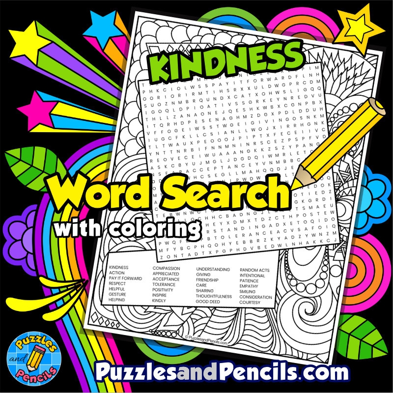 Kindness Word Search Puzzle With Coloring Character Education Kindness Word Search Puzzle With Coloring Character Education