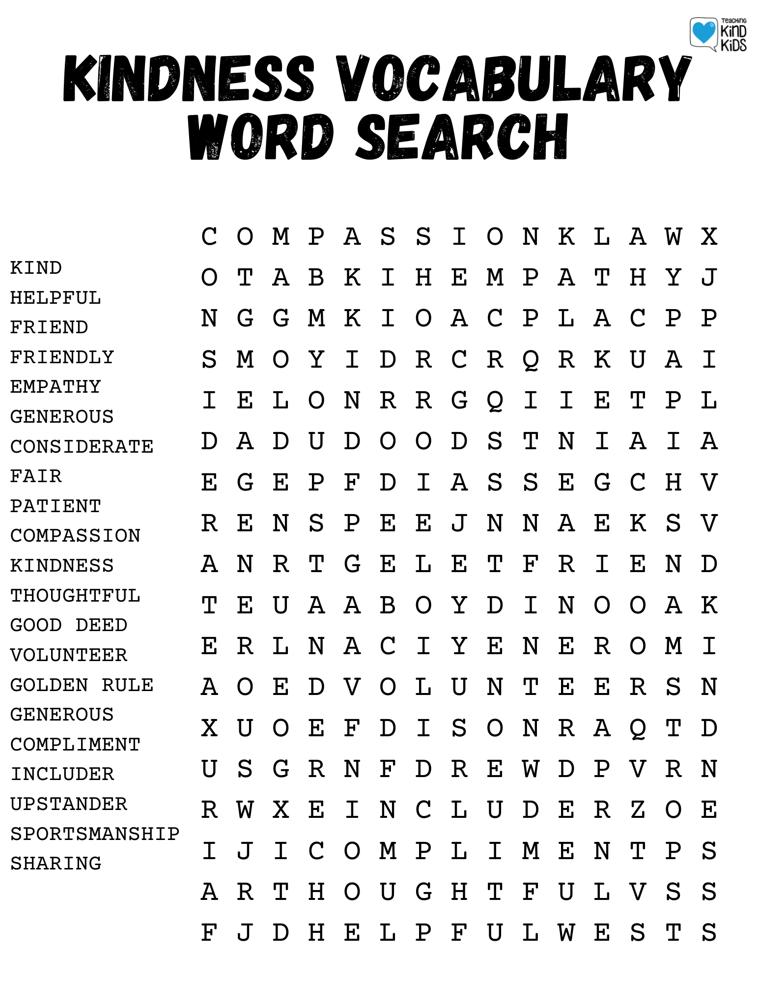  Kindness Word Search X2 Coffee And Carpool Intentionally 