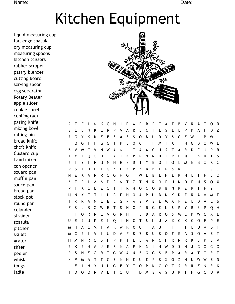 Kitchen Equipment Word Search WordMint