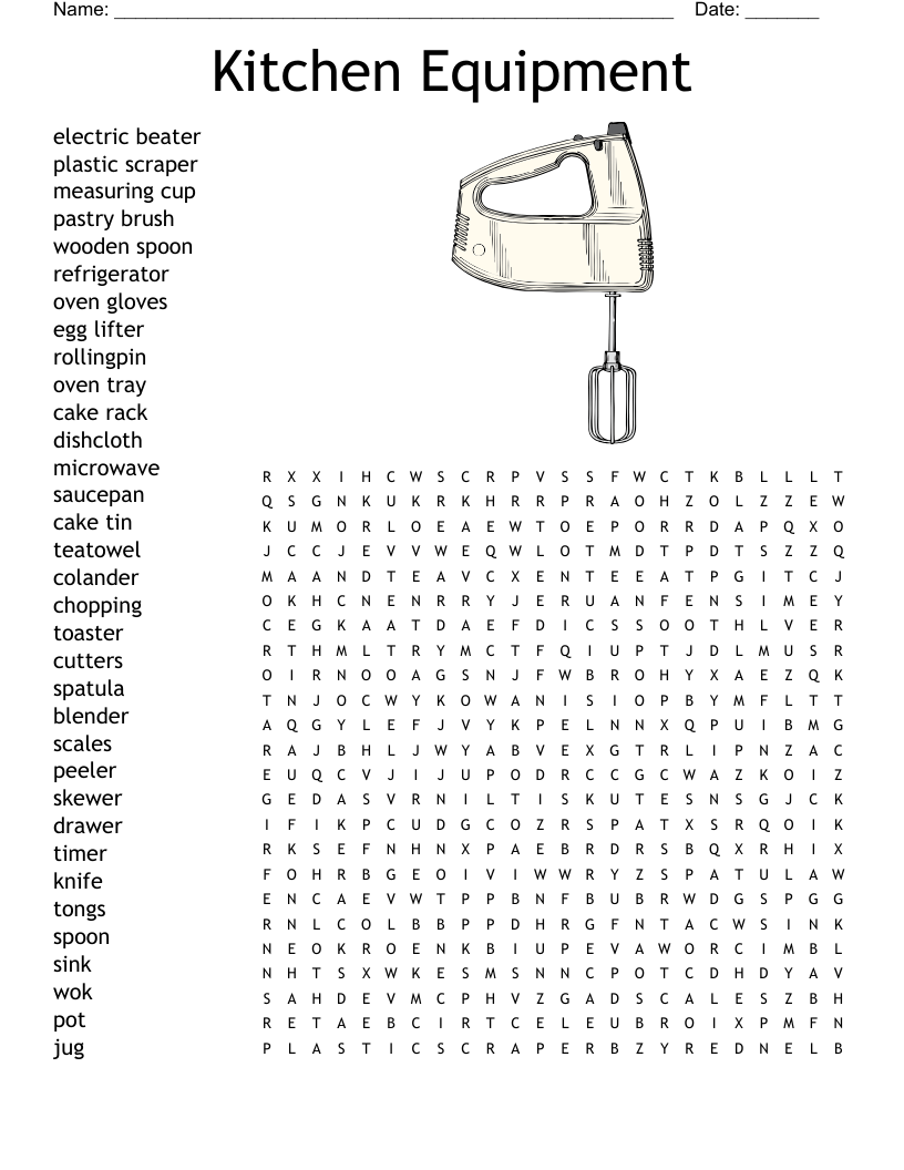 Kitchen Equipment Word Search WordMint