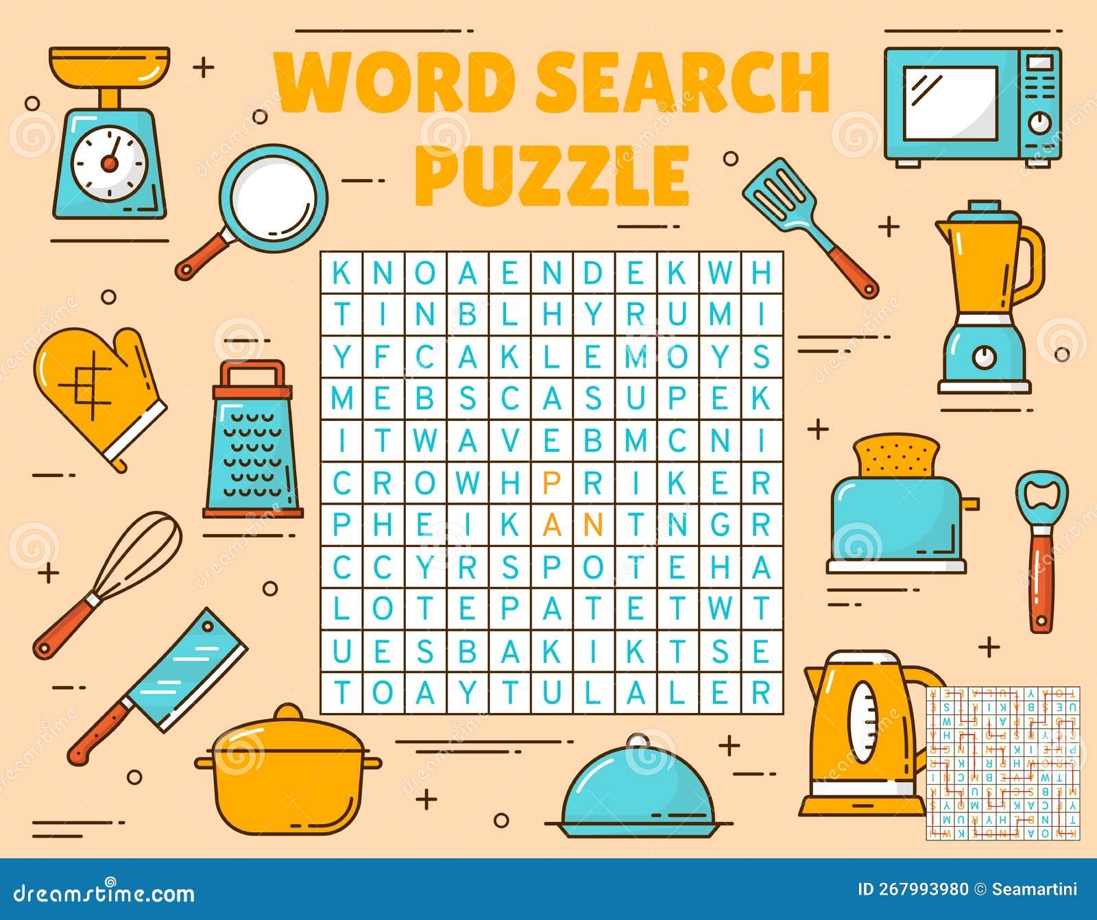 Kitchenware And Utensil Word Search Puzzle Game Stock Vector 