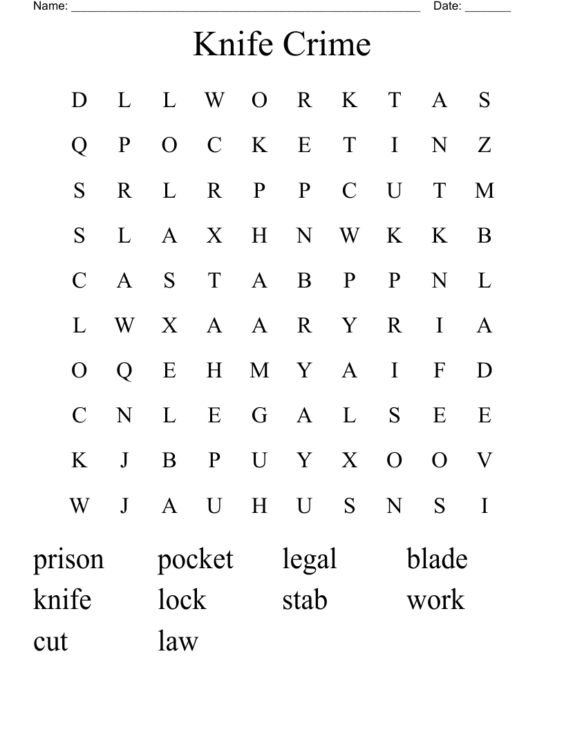 Knife Skills Word Search Free Printable