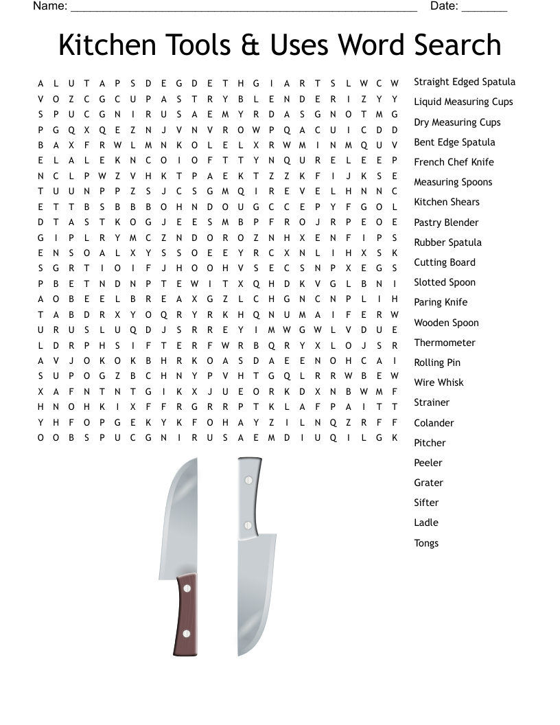 Knife Skills Word Search WordMint