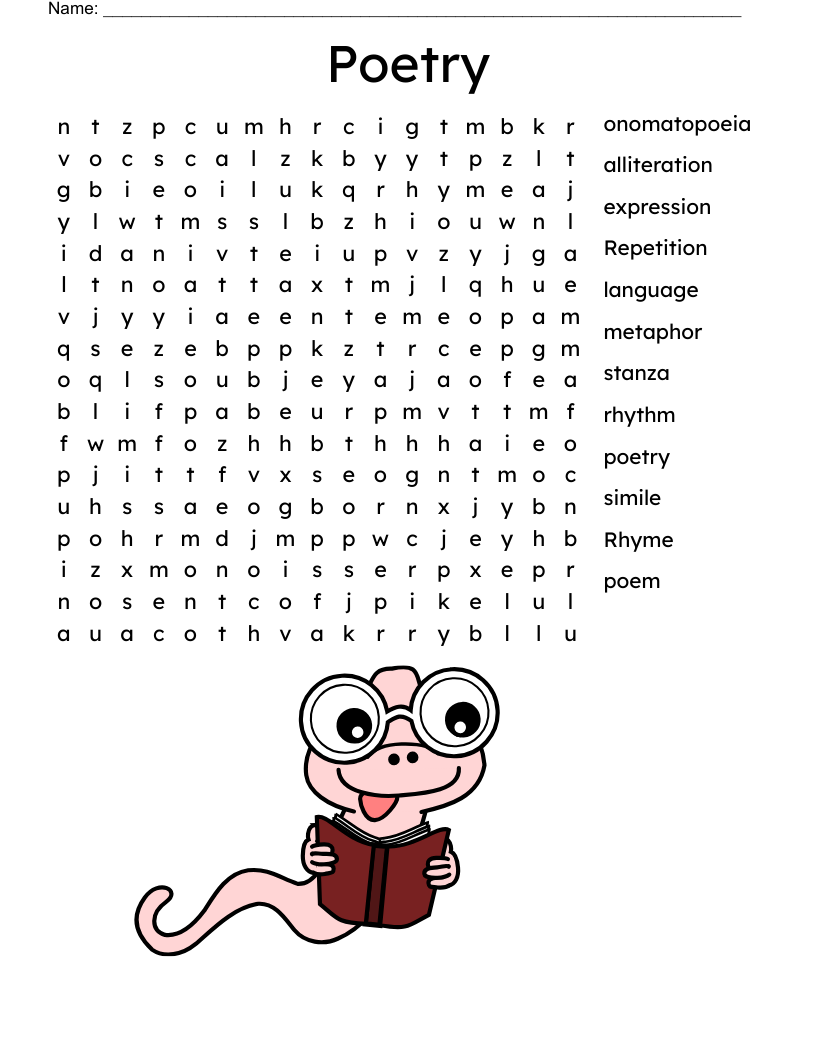Know Your Poetry Terms Word Search WordMint