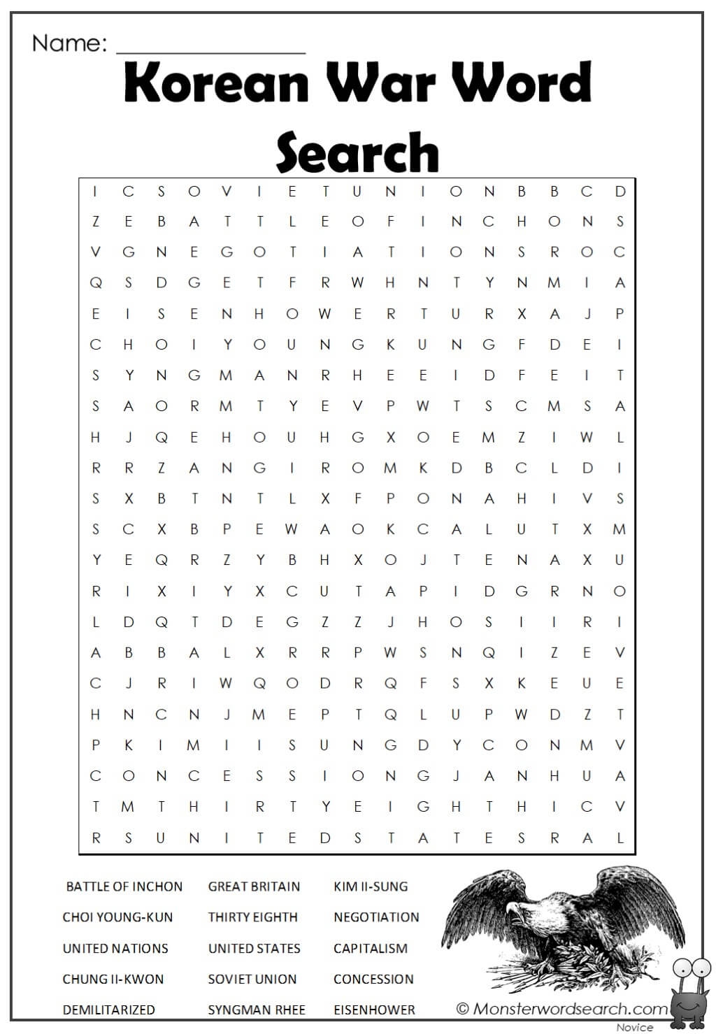Korean War Word Search Monster Word Search