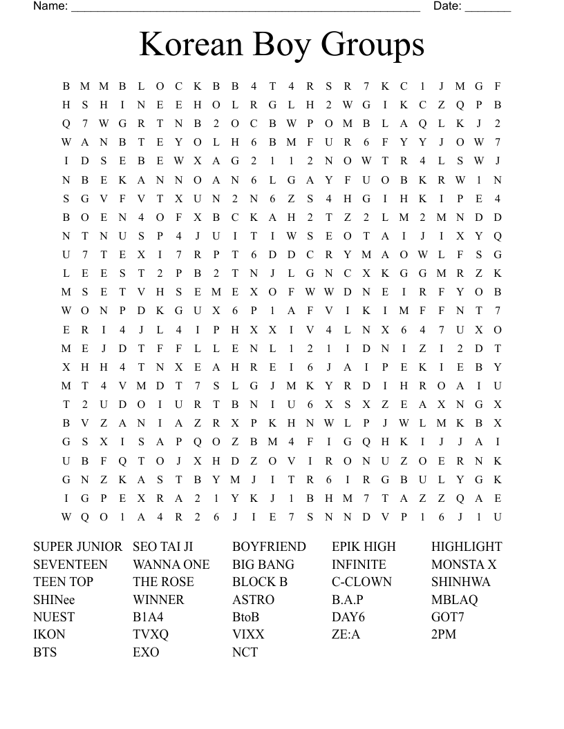 Kpop Groups Word Search WordMint