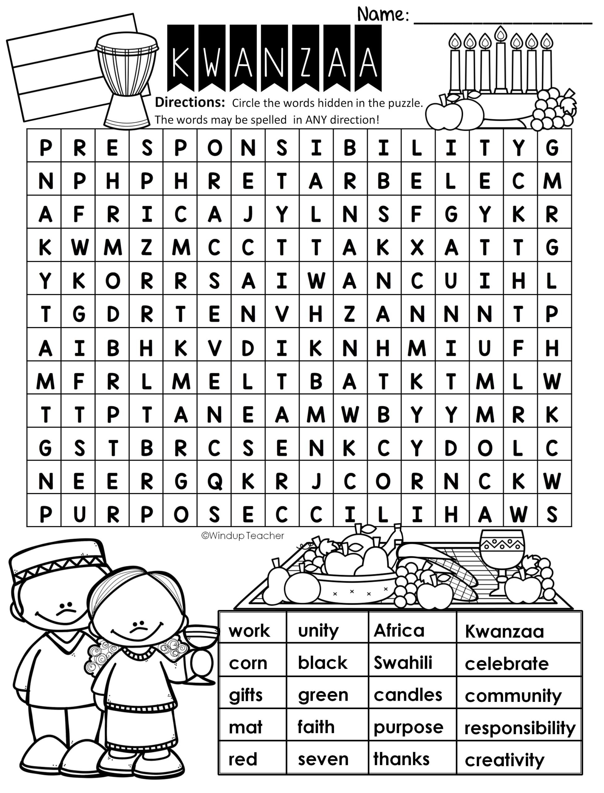 Kwanzaa Word Search HARD Puzzle Ready To Go 
