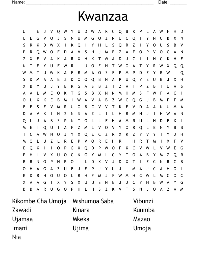 Kwanzaa Word Search WordMint