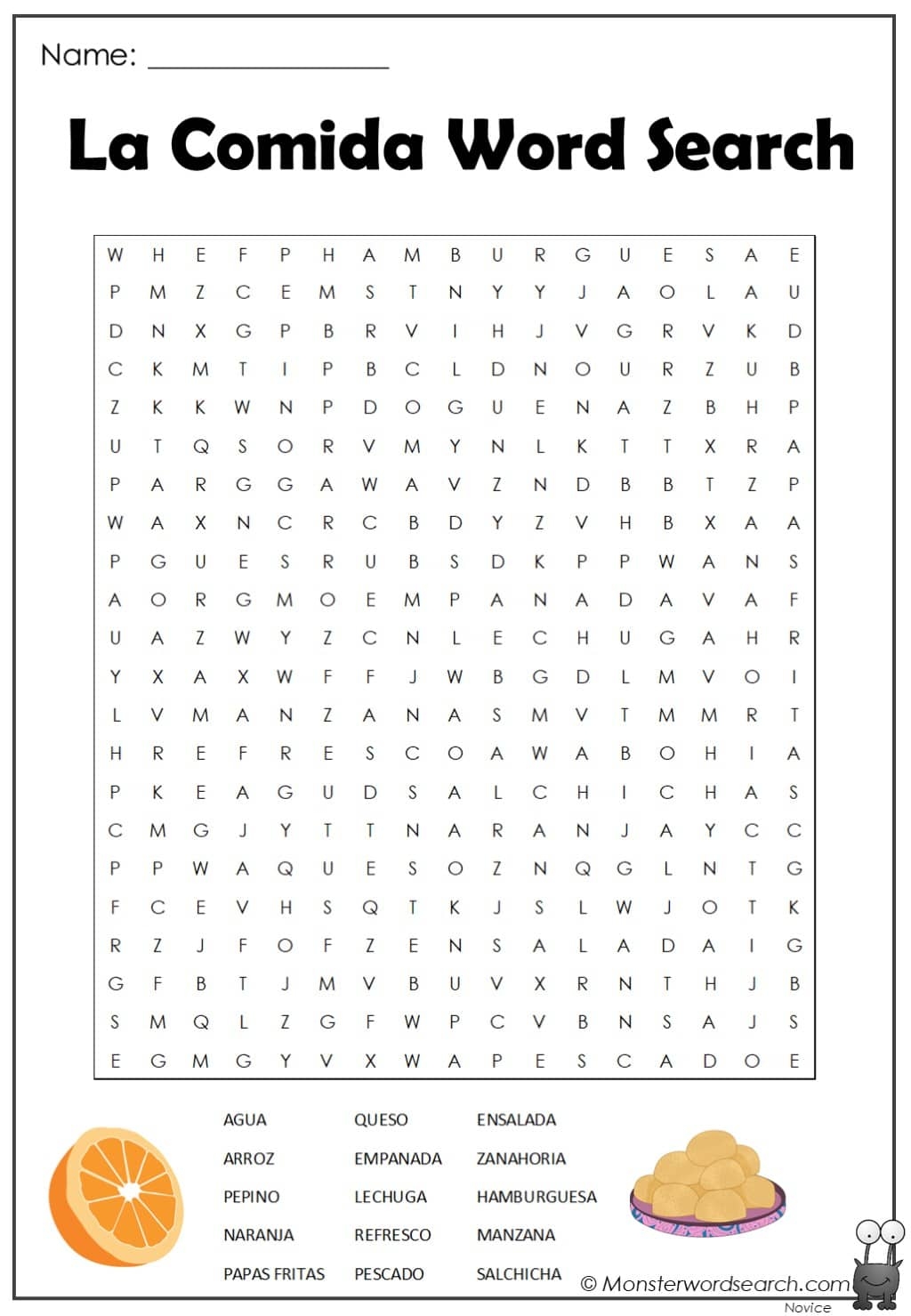La Comida Word Search Monster Word Search La Comida Word Search Monster Word Search
