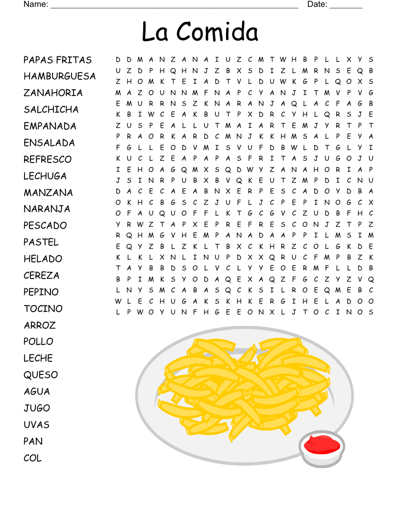 La Comida Word Search WordMint