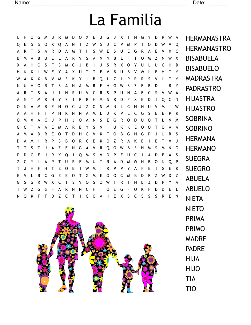 Printable Spanish Family Word Search