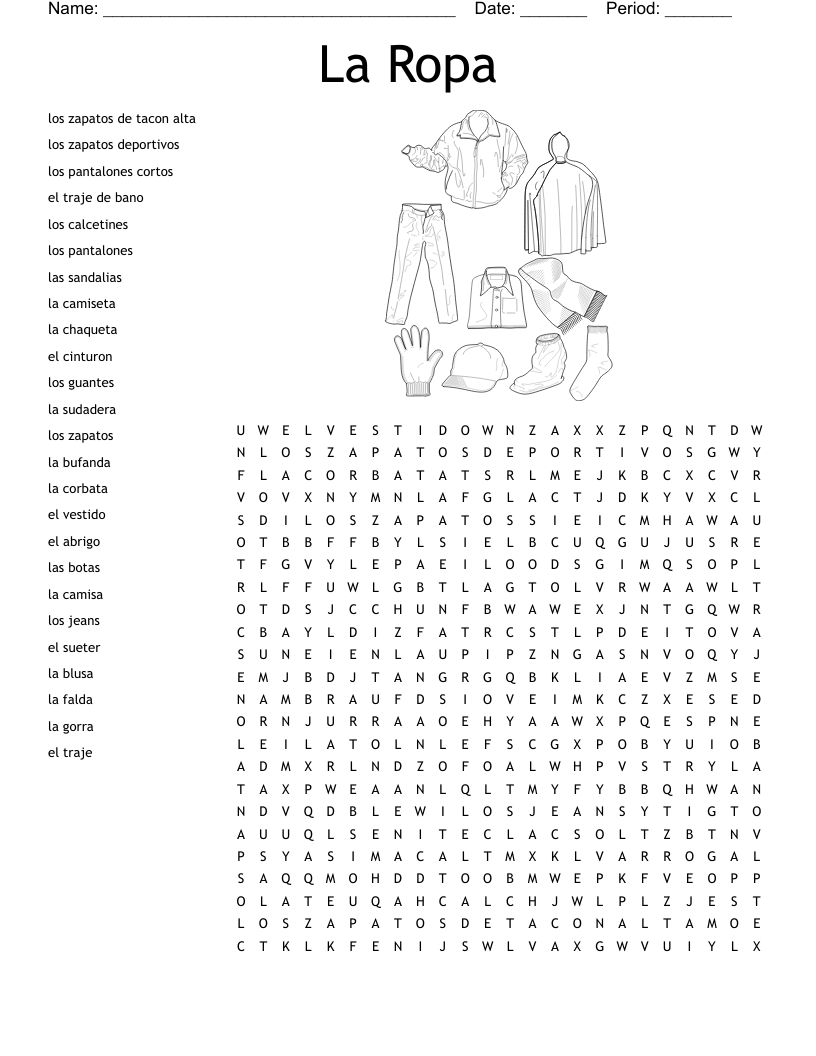 La Ropa Word Search WordMint La Ropa Word Search WordMint