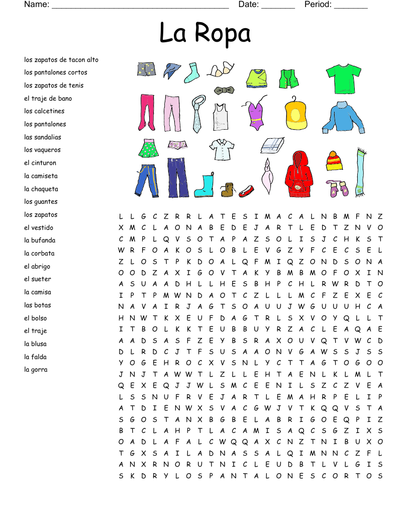 La Ropa Word Search WordMint La Ropa Word Search WordMint