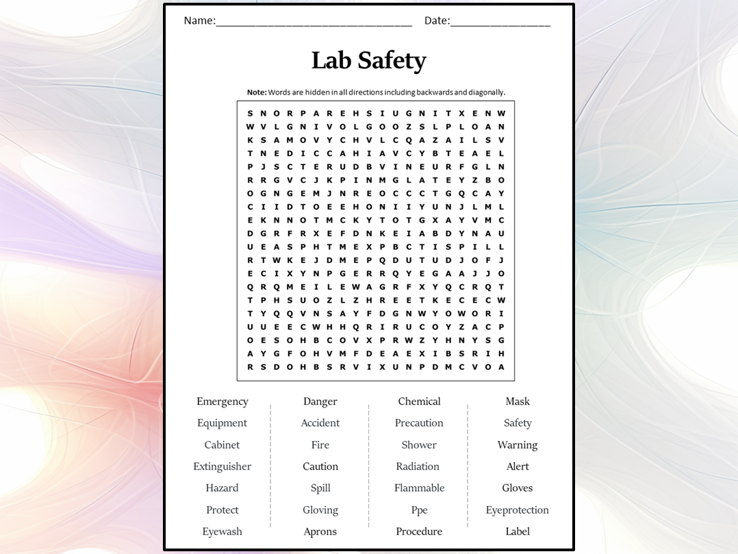 Lab Safety Word Search Puzzle Worksheet Activity Teaching Resources