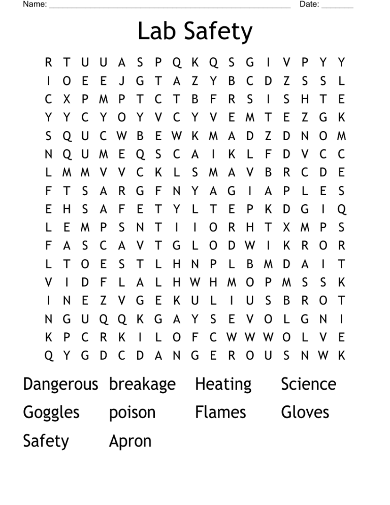 Lab Safety Word Search WordMint