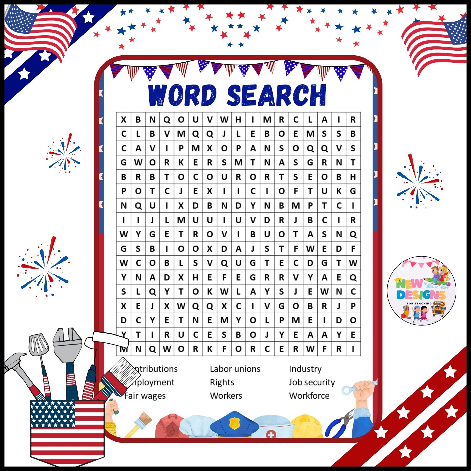 Labor Day Word Search Activity Printable Worksheets For Kids 