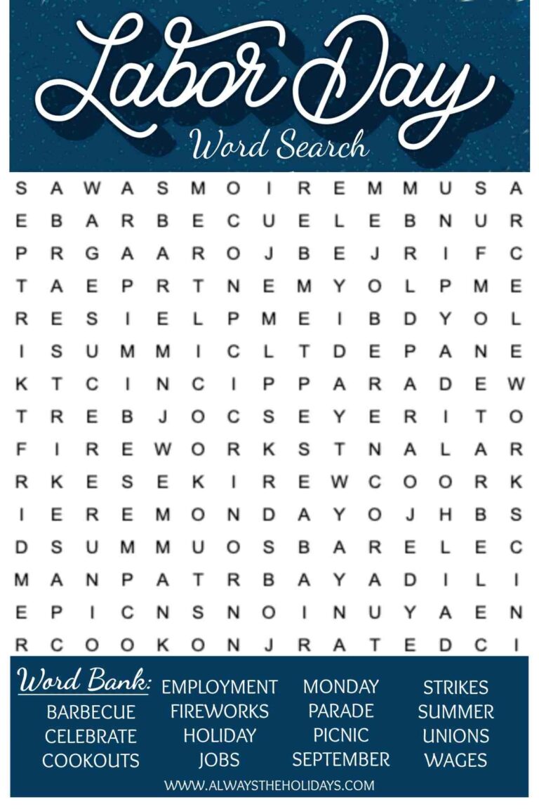 Labor Day Word Search Printable Free Word Find U0026 Answer Key