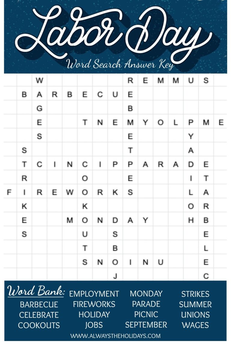 Labor Day Word Search Printable Free Word Find U0026 Answer Key