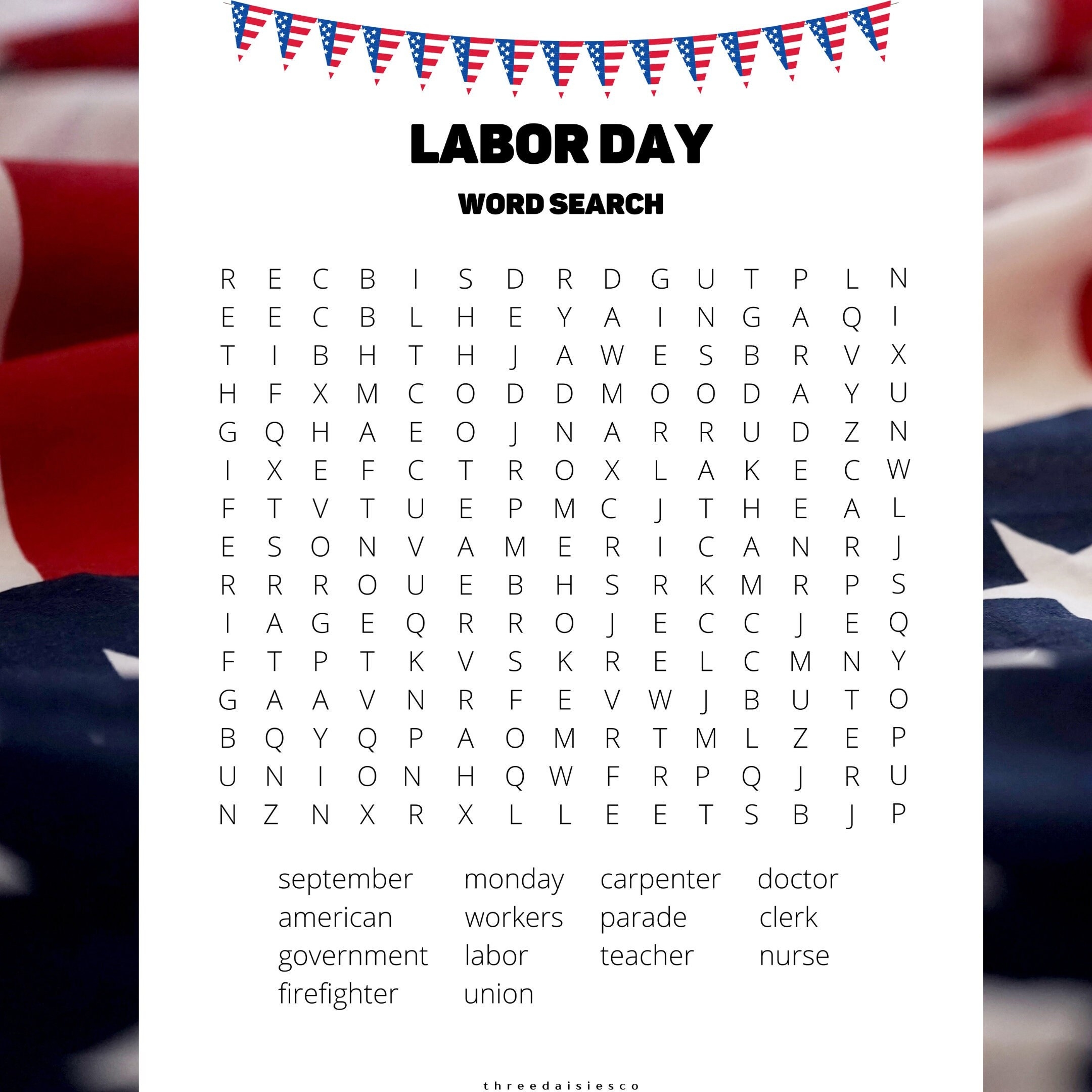 Labor Day Word Search Puzzle Etsy