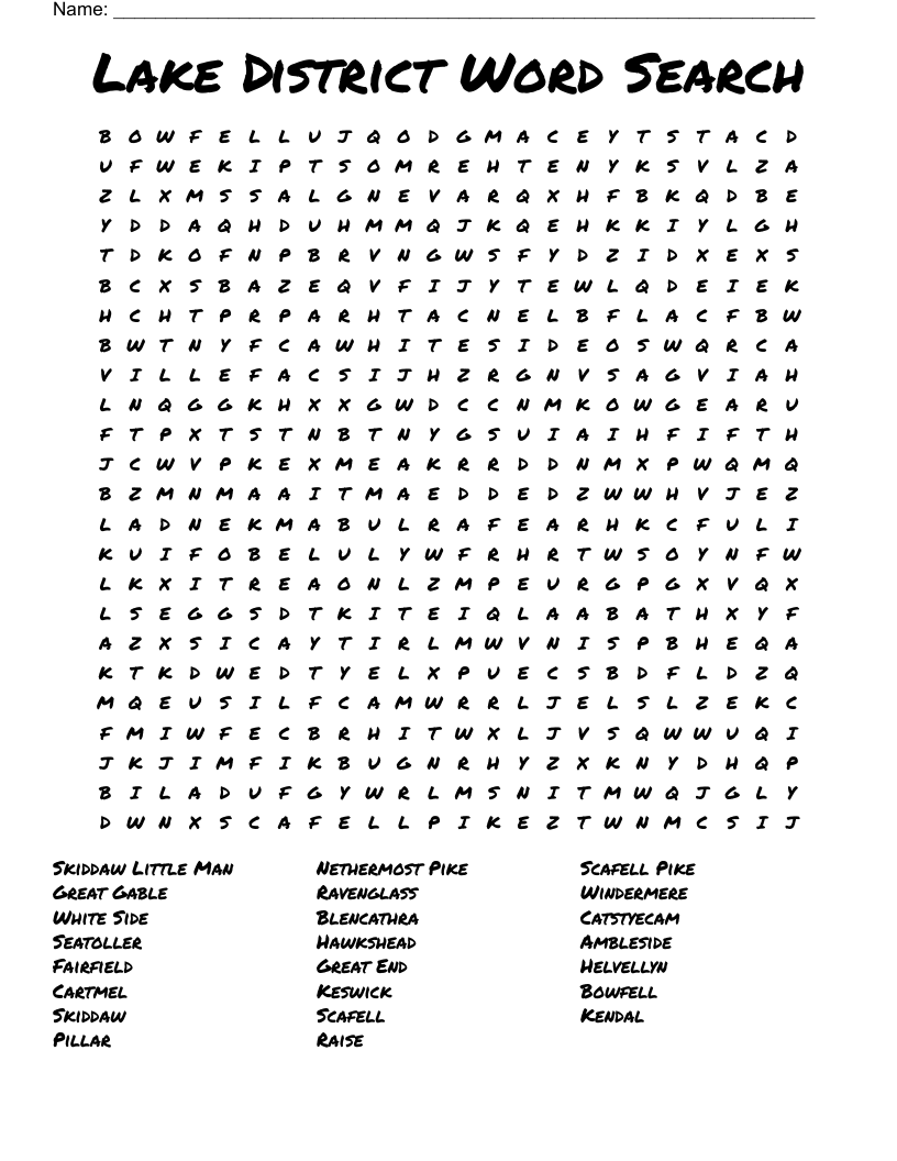 Lake District Word Search WordMint Lake District Word Search WordMint