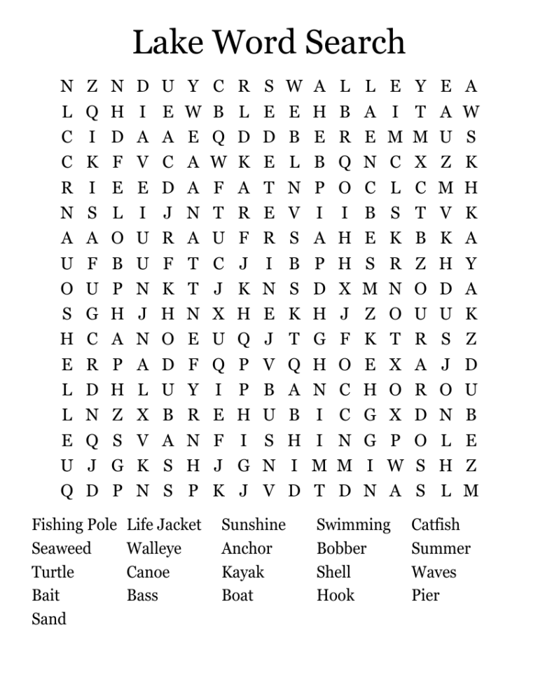 Lake Word Search WordMint