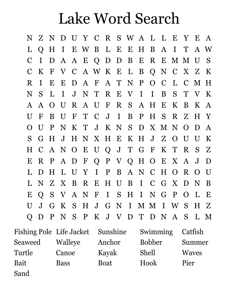 Lake Word Search WordMint