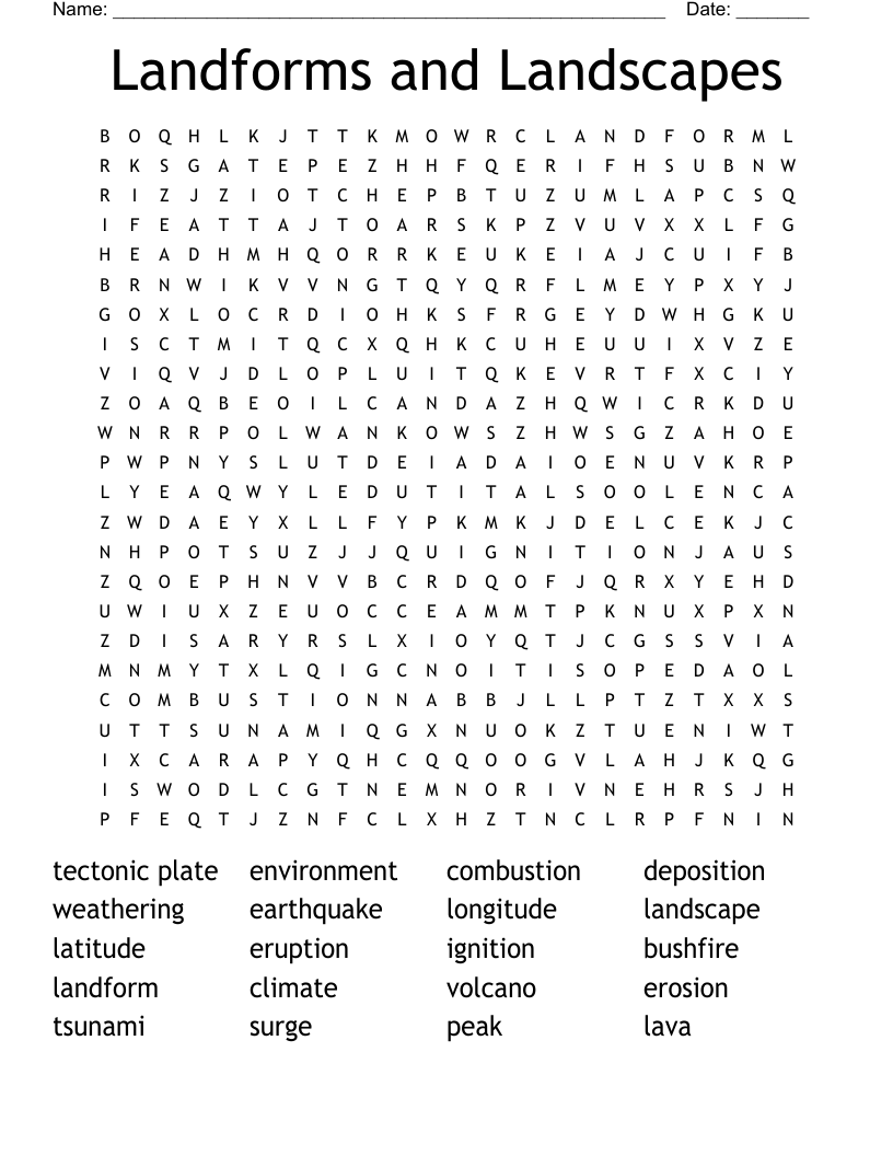 Landforms And Landscapes Word Search WordMint