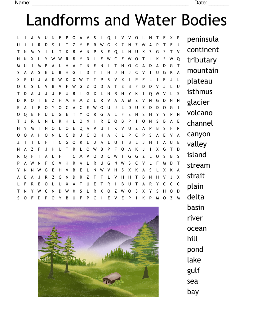 Printable Landforms Word Search