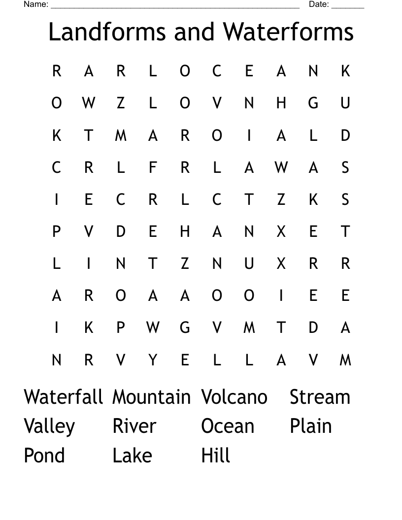 Landforms And Waterforms Word Search WordMint