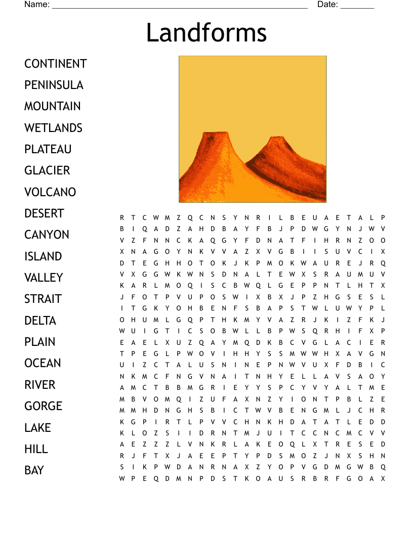 Landforms Word Search WordMint Landforms Word Search WordMint