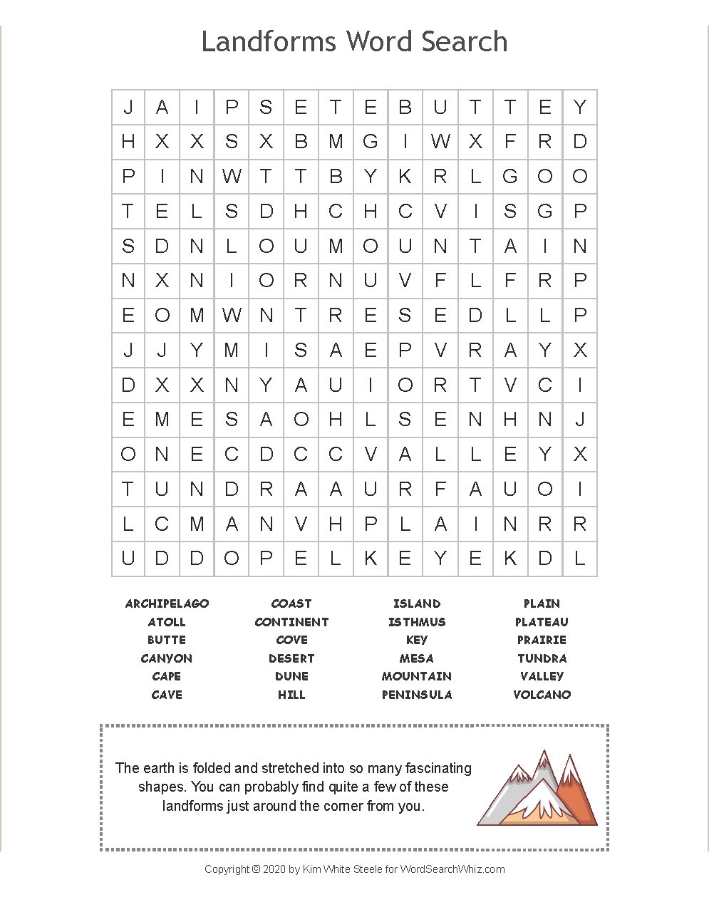 Landforms Word Search