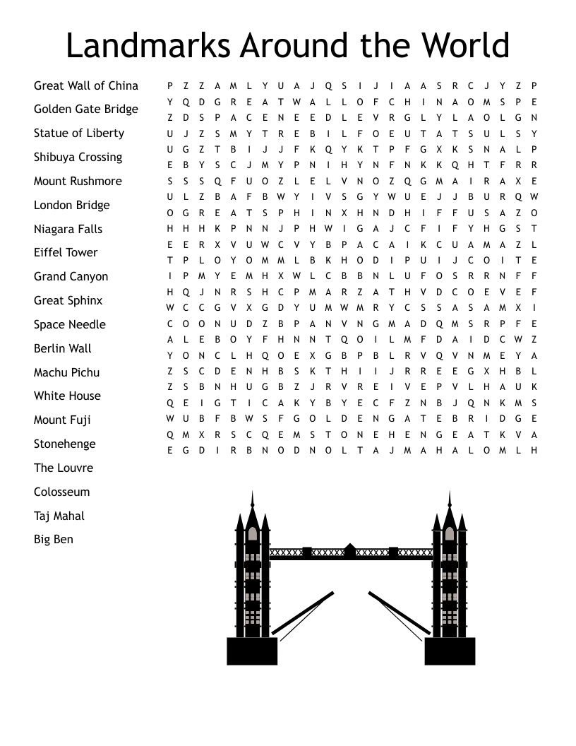 Landmarks Around The World Word Search WordMint