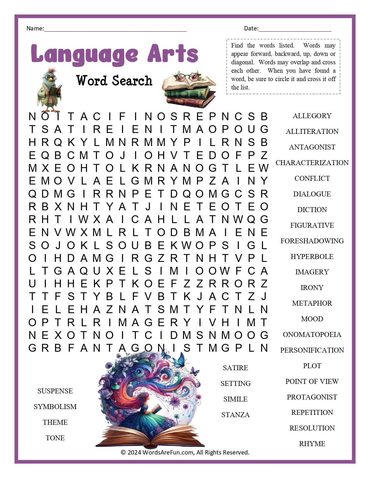 Language Arts Word Search Printable Worksheets Library Language Arts Word Search Printable Worksheets Library