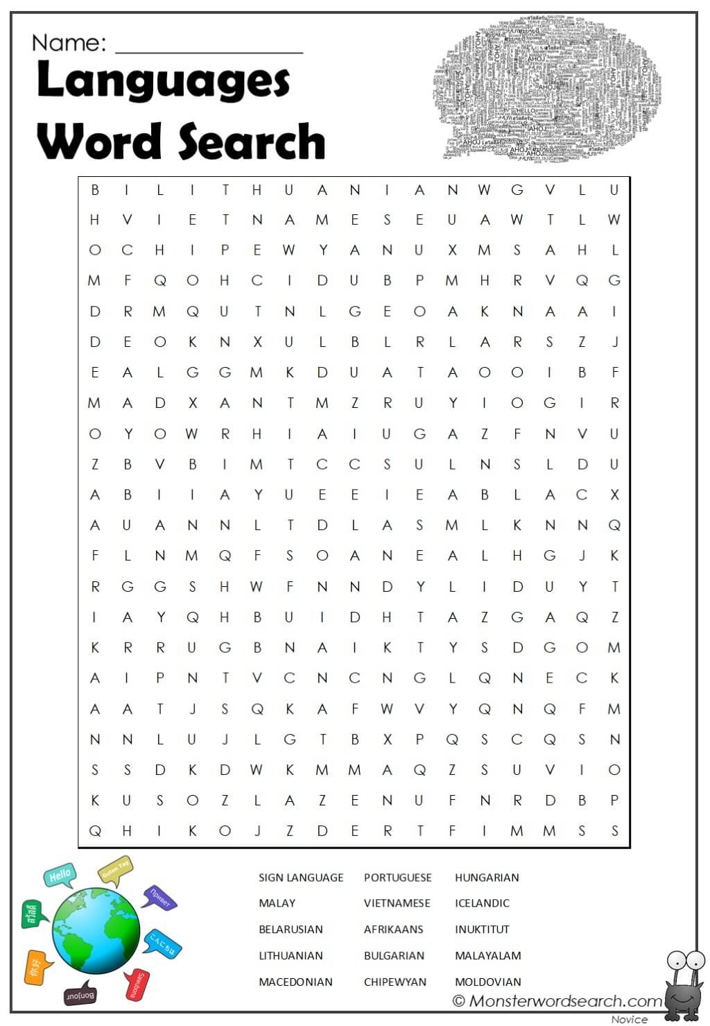 Languages Word Search Monster Word Search