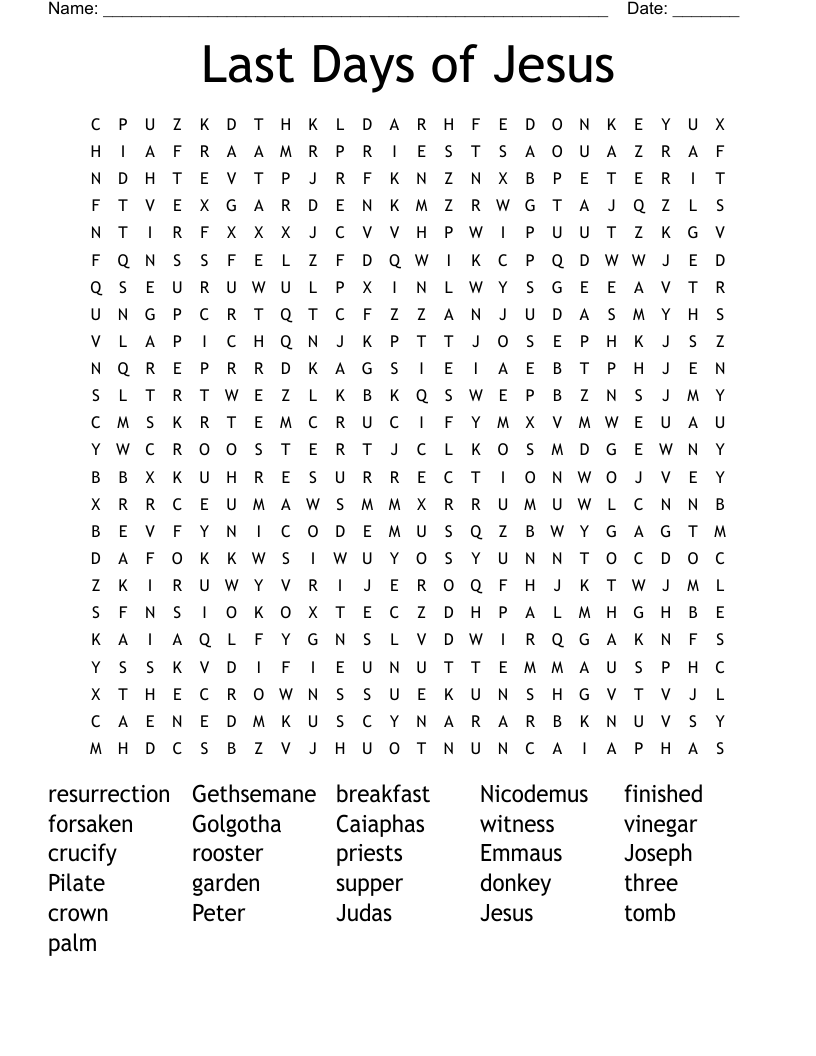 Last Days Of Jesus Word Search WordMint